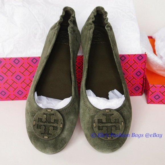 NIB Tory Burch Minnie Suede Leather Ballet Aneto Green US 6.5 7 7.5 8 8.5 9 9.5 - Picture 5 of 10